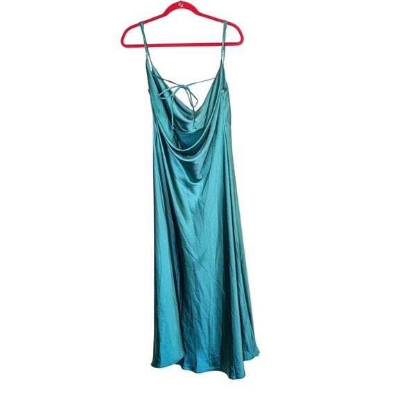 Vintage Satin Teal Slip Dress Women’s XL Adjustable Spaghetti Strap Cowl Neck - Picture 2 of 5